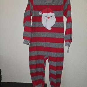 Red and Gray Striped Kids One Piece with Santa Design